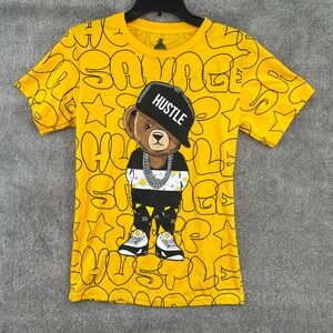 Launder Bailey Apparel Savage Drip Hustle Bear Graphic T-Shirt Yellow Mens Small